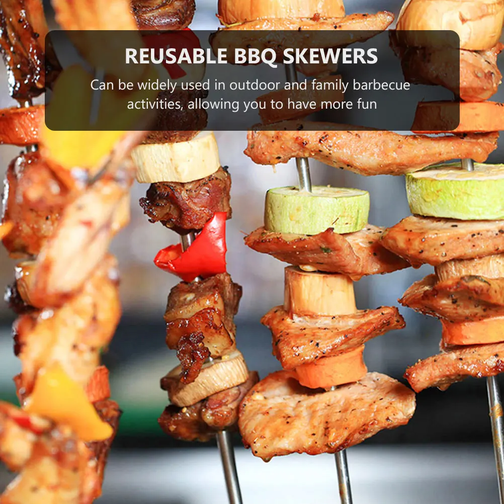 

20 шт., шампуры для барбекю из нержавеющей стали, металлические шампуры для гриля, мяса, овощей, многоразовые аксессуары для барбекю на открытом воздухе