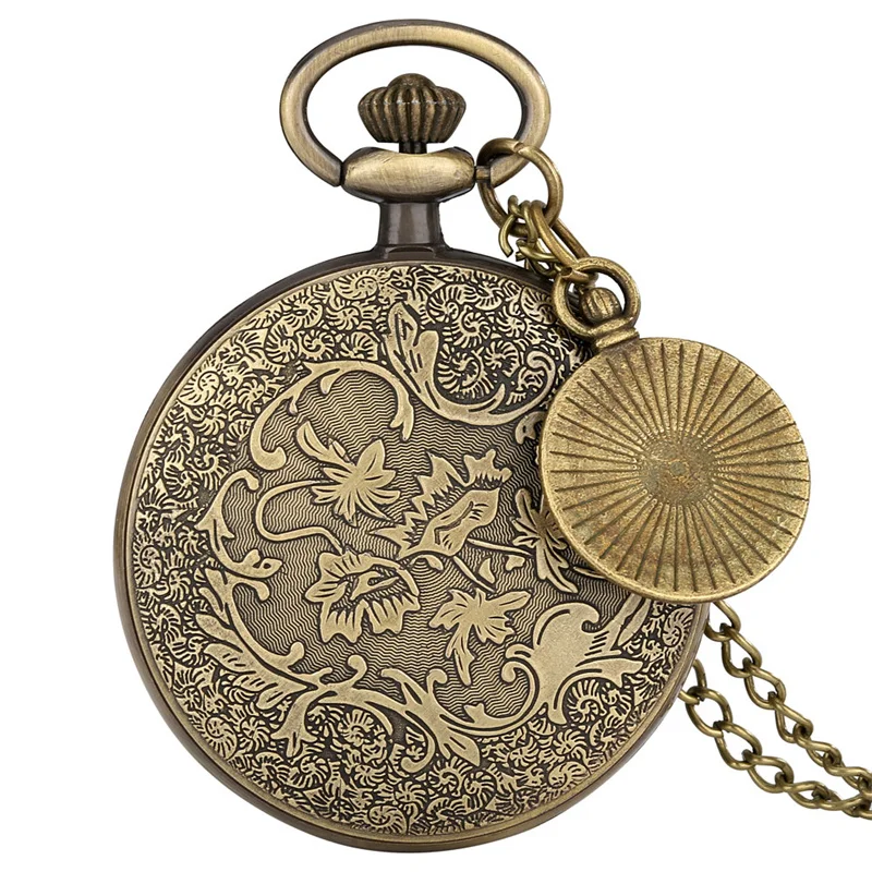 Classic Roman Numeral Dial Open Face Analog Quartz Pocket Watch with Pendant Charm Necklace Sweater Chain Retro Gift