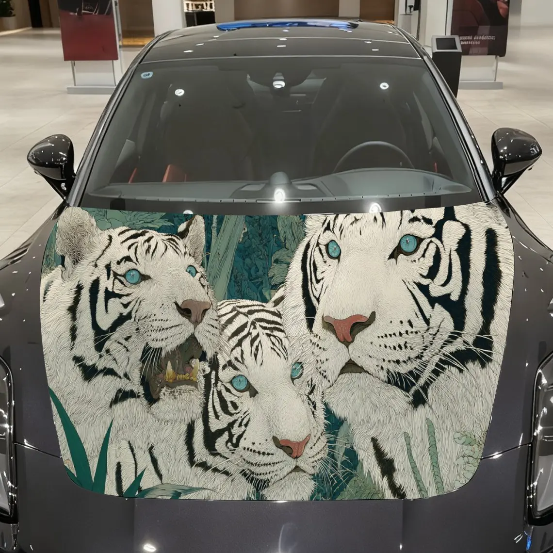 Adorable White Tiger Family Car Hood Stickers - Self-Adhesive, Waterproof and Durable Vinyl Wrap, Decorate And Protect Your Car