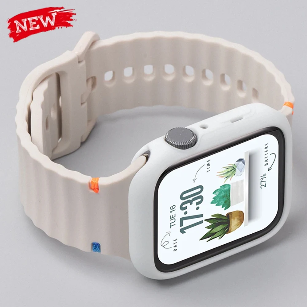 Wellenarmband+Hülle für Apple Watch Ultra 3/2 49mm 11 10 9 8 7 SE3 Weiches Sportarmband+Silikonhülle für iWatch 40 41 42 44 45 46mm