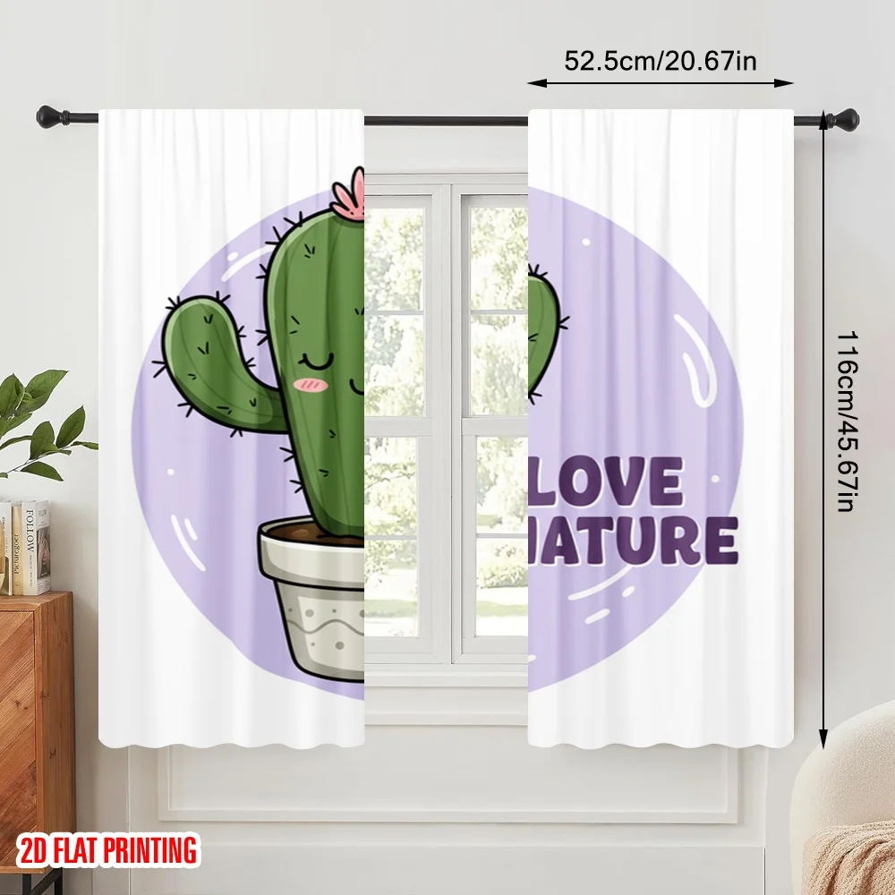 2pcs 2D flat printing Party Window Curtains Cute Cactus Love Nature_a Polyester Fabric Without Electricity Family Party for New