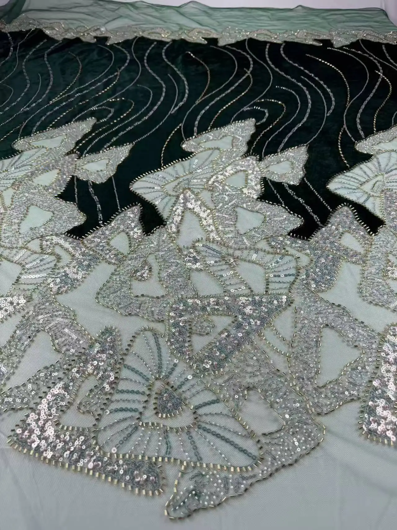 

Luxury African Lace Fabric 2026 High Quality Sequins Beads Lace Fabrics For Nigerian Wedding French Velvet Lace Fabric