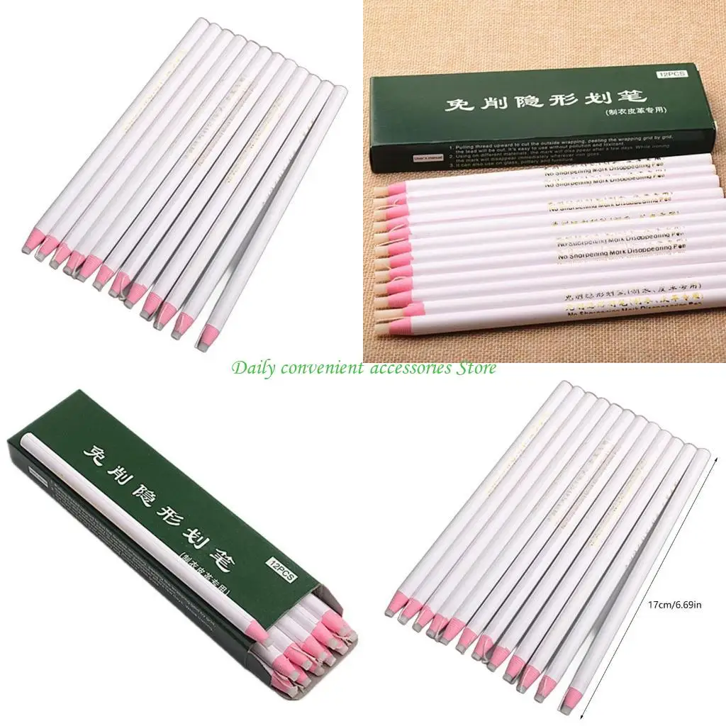 

97QB 12 шт. карандаши для шитья по индивидуальному заказу без заточки, белые маркеры для ткани для изготовления кожаных тканей,