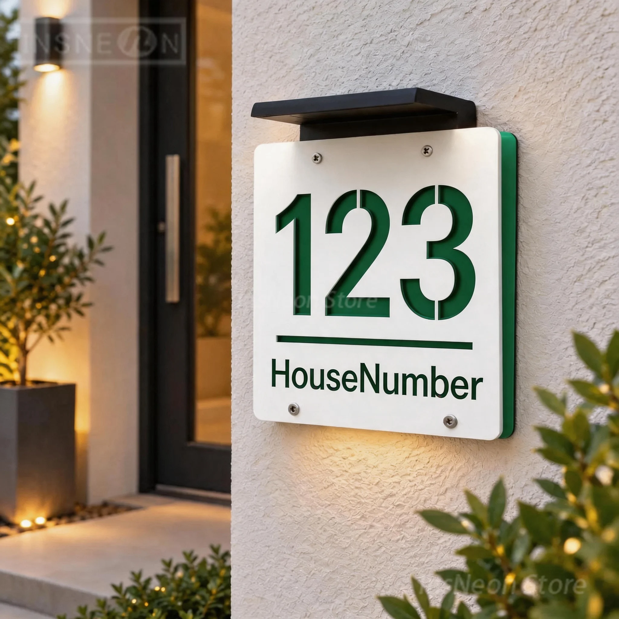 Custom Solar LED House Number Address Plaque Personalized Family Name Door Sign Outdoor Lighted Home Wall Address Marker