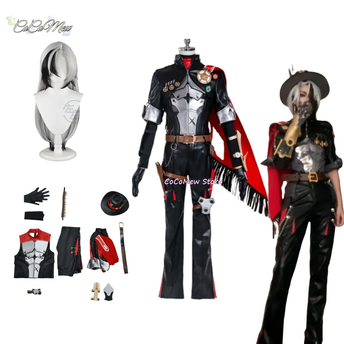 Honkai: peluca de Cosplay Star Rail Boothill, uniforme de vaquero Galaxy Ranger, sombrero, pelo blanco y negro, accesorio de bala, guantes guardabrazos, accesorios
