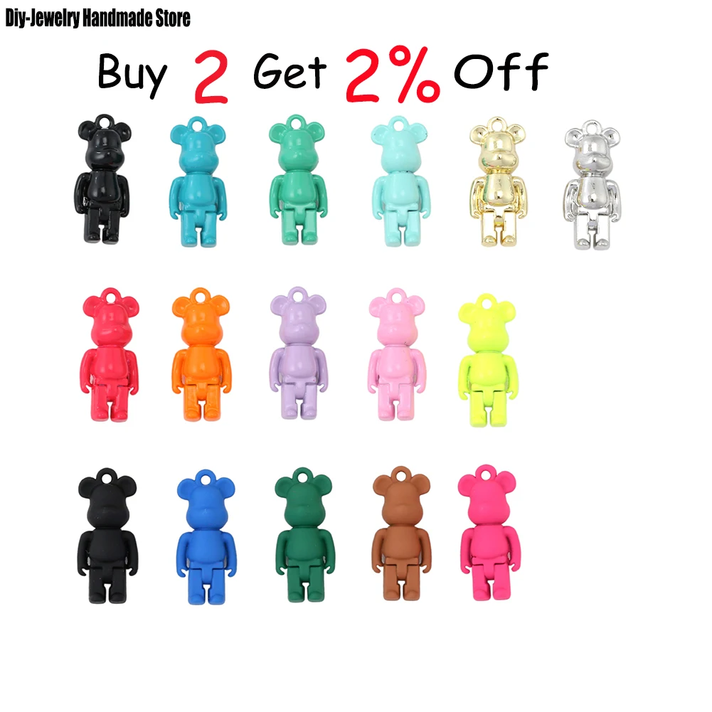 10PCS/lot Cute Cartoon Bears Pendant DIY Jewelry Accessories Alloy Spray Paint Simple Multicolor Jewelry Material Wholesale