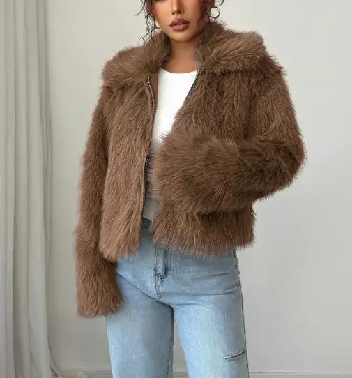 2025 Autumn and Winter Temperament Elegant Style Versatile Plush Long Sleeved Coat for Women's Clothing