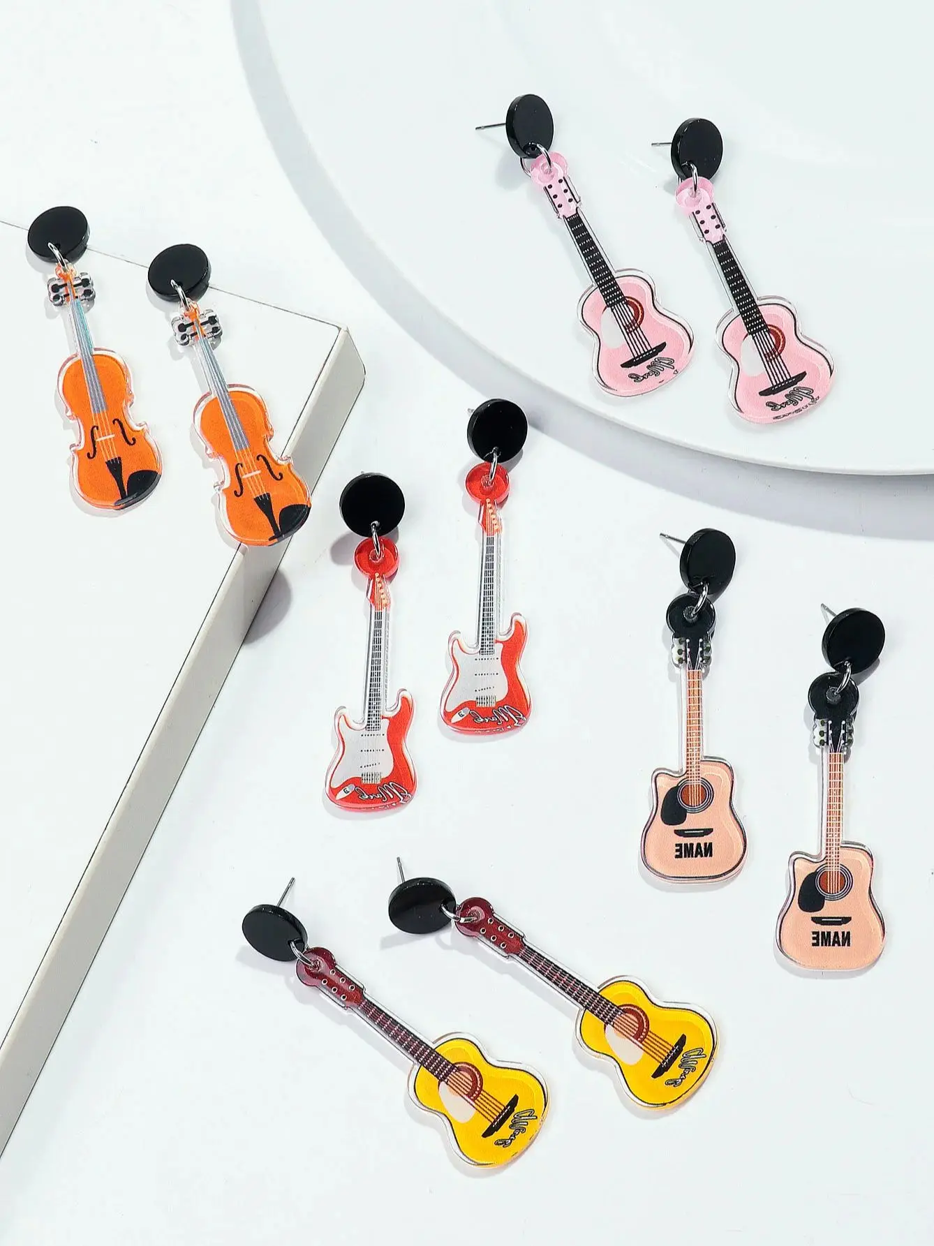 New Acrylic Guitar Violin Drop Earrings for Women Music Instrument Hanging Earrings 2024 Trend Party Jewelry