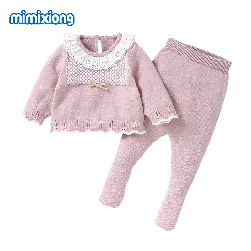 Baby Girl Clothes Set Autumn Pink Long Sleeves Sweaters Shirts+Pants Newborn Infant Outfits 2pcs Toddler Winter Outwear Costumes