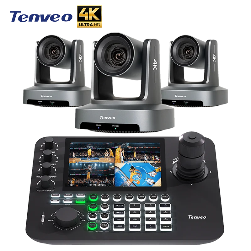 3PCS 4K NDI 20 Zoom PTZ Streaming Camera AI Tracking USB/HDMI/SDI/LAN  & KB300Pro PTZ Joystick Keyboard Controller