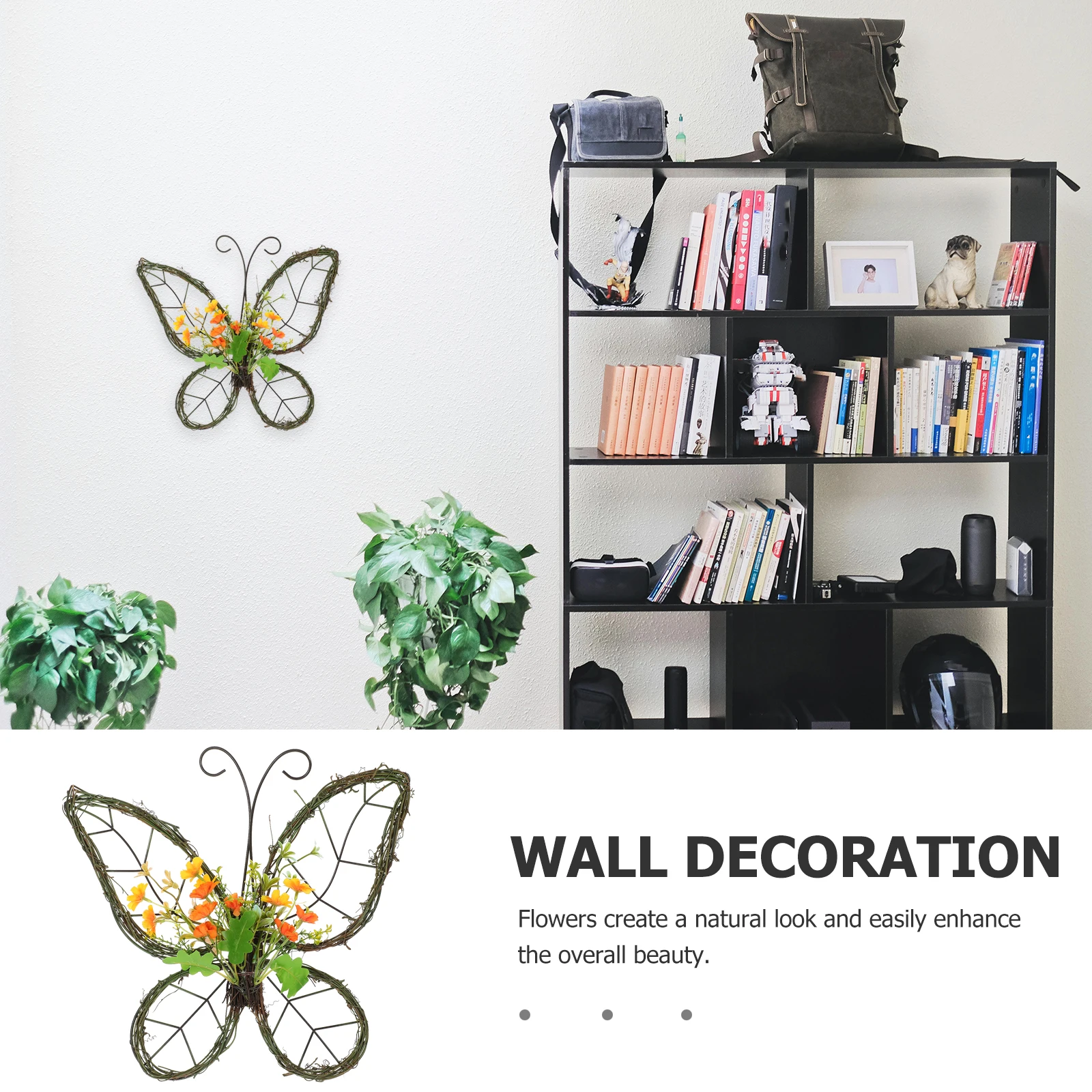 

1pcs Artificial Flower Home Decor Butterfly Spring Door Garland Rattan Ring Fade Resistant Floral Rattan Ring Easy Install DIY