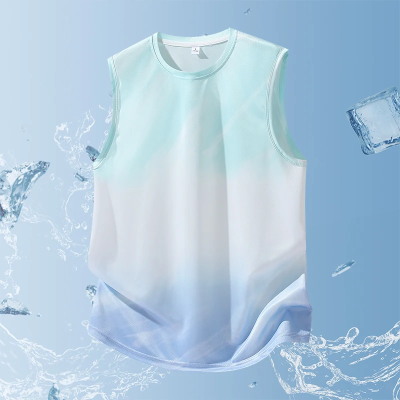 Gradient Ice Silk Sports Vest Trendy Unisex Outdoor Casual Breathable Lightweight Sleeveless Top for Running And Training