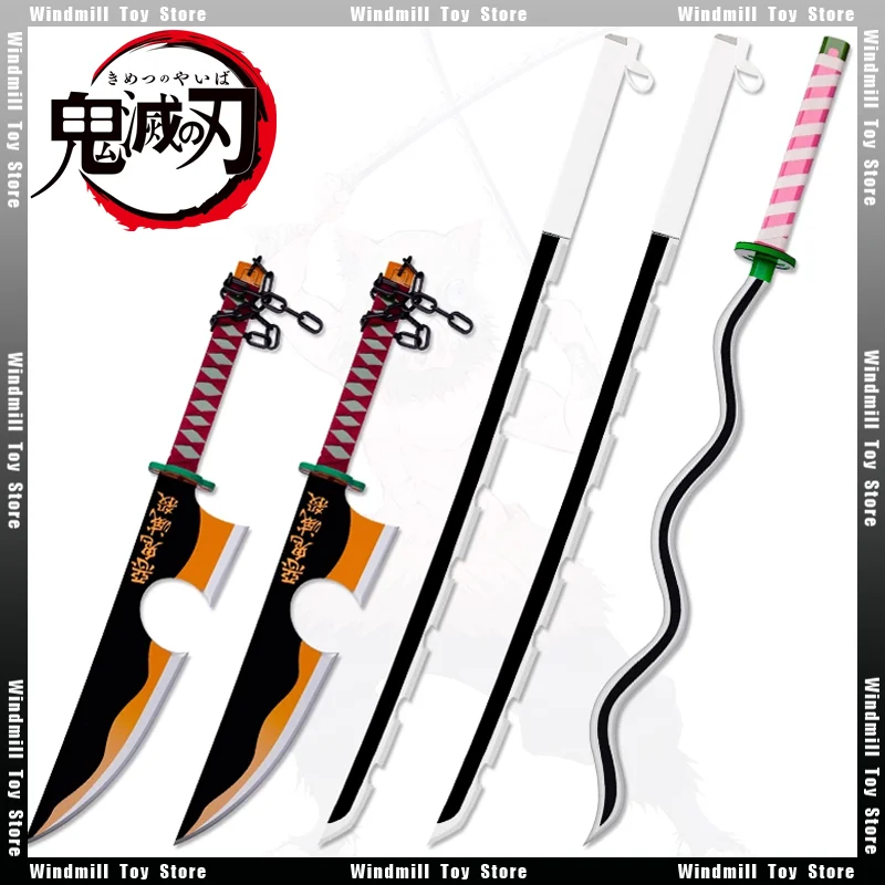 

108cm Demon Uzui Tengen Hashibira Inosuke Iguro Obanai Anime Peripherals Wooden Sword Model Katana for Cosplay Toys Collections