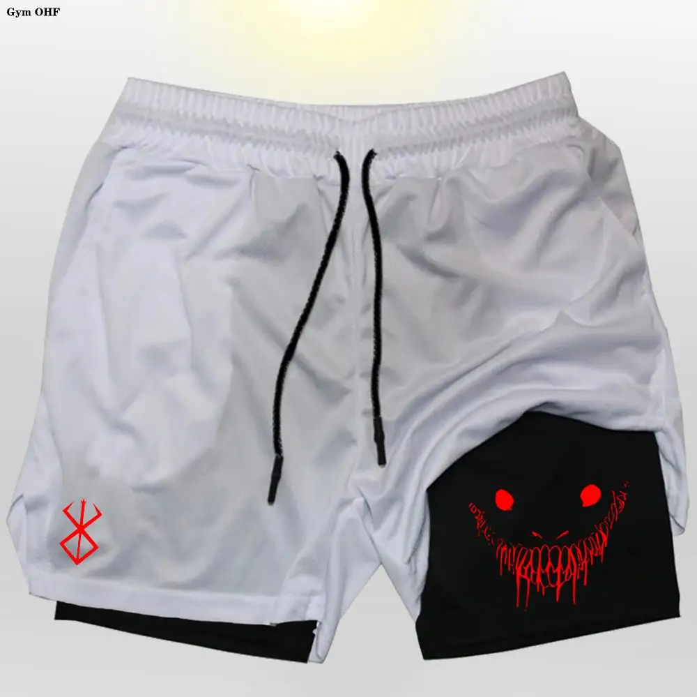 Hardloopshorts Heren Fitness Gymtraining 2 In 1 Sport Anime Gek Lef Snelle Droge Training Joggen Dubbeldeks Korte Broek