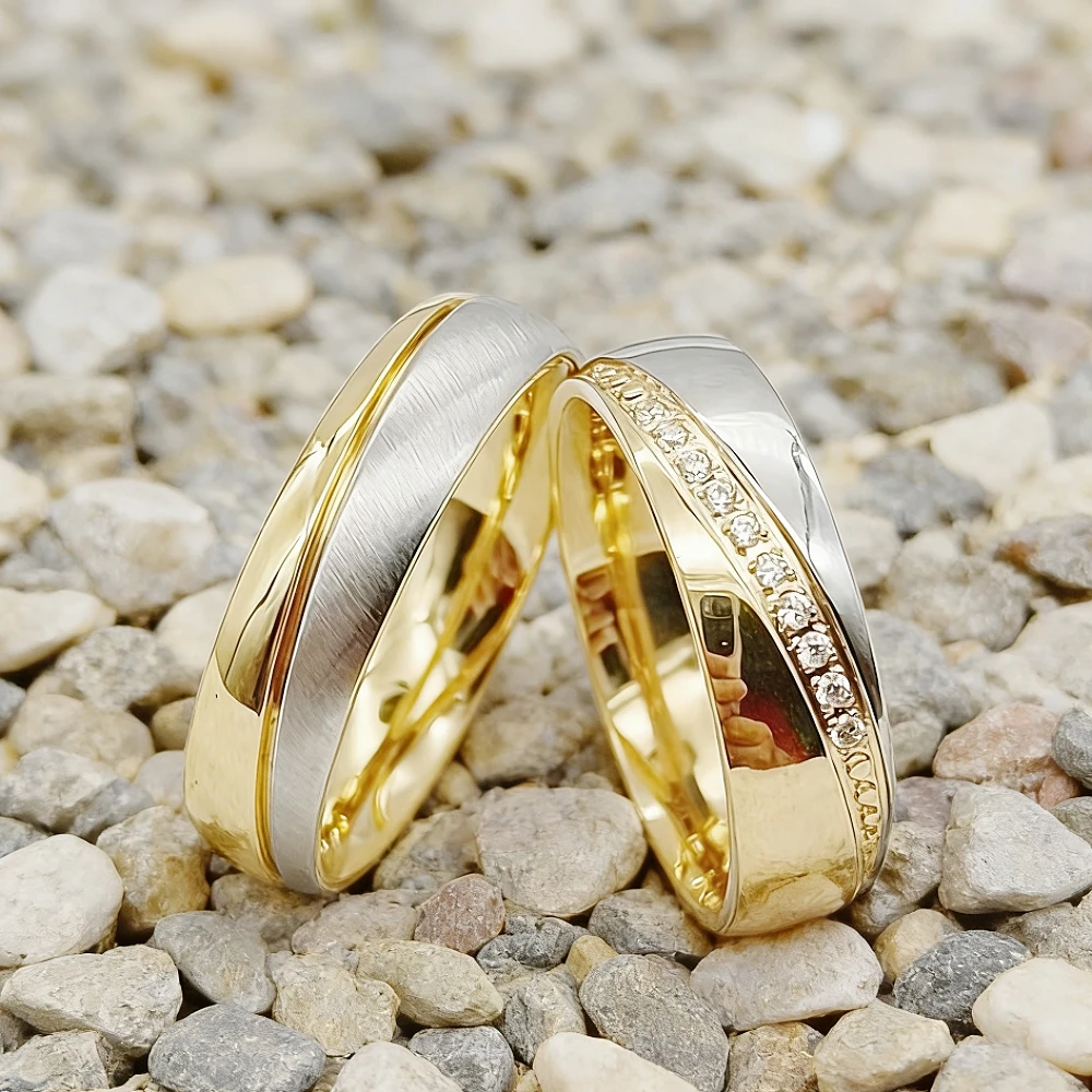 Handmade Two Tone Wedding Band Titanium Stainless Steel Rings For Men And Women Fashion Jewelry Marriage Anniversary Man Gift