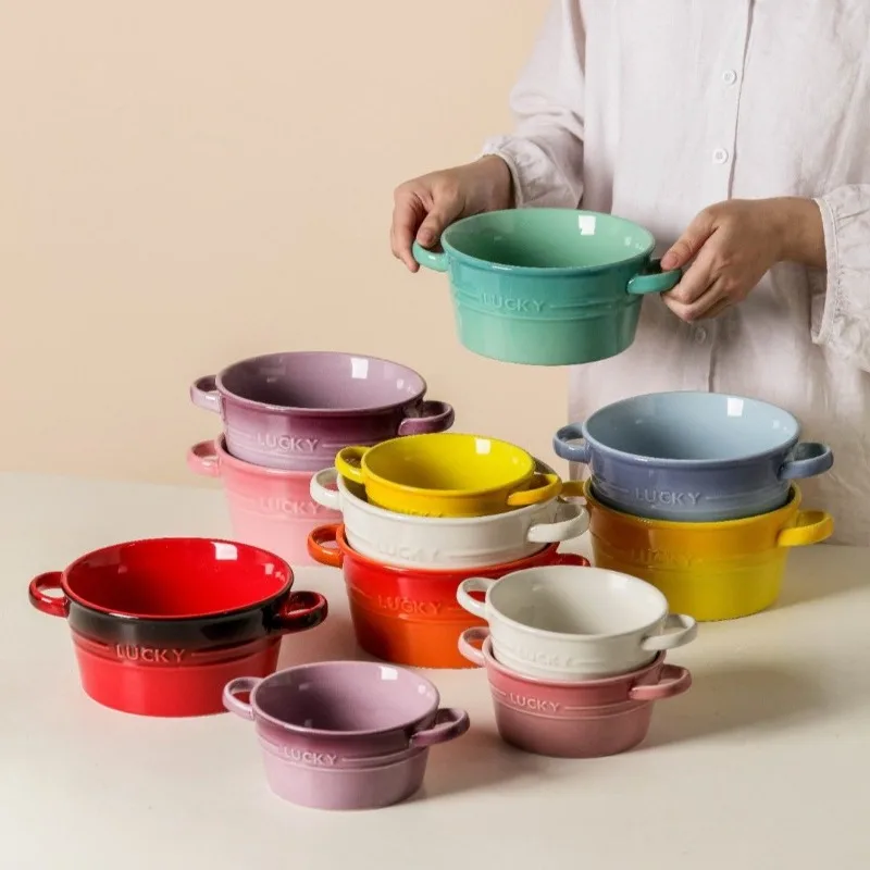 Household Bowl High Value Large Capacity Ceramic Ceramic Binaural Soup Characteristic Microwave Oven Family Ramen Bowl Tableware