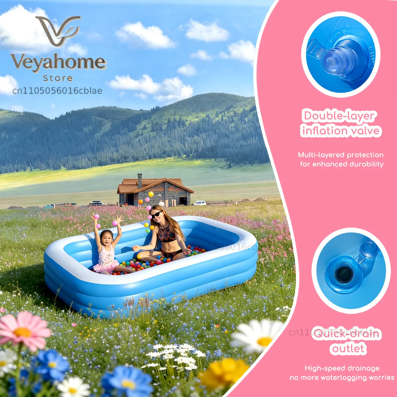 Inflatable Pool for Kids and Adults, Oversized Thickened Family Swimming Pool for Outdoor, Garden, Backyard, Summer Water Party