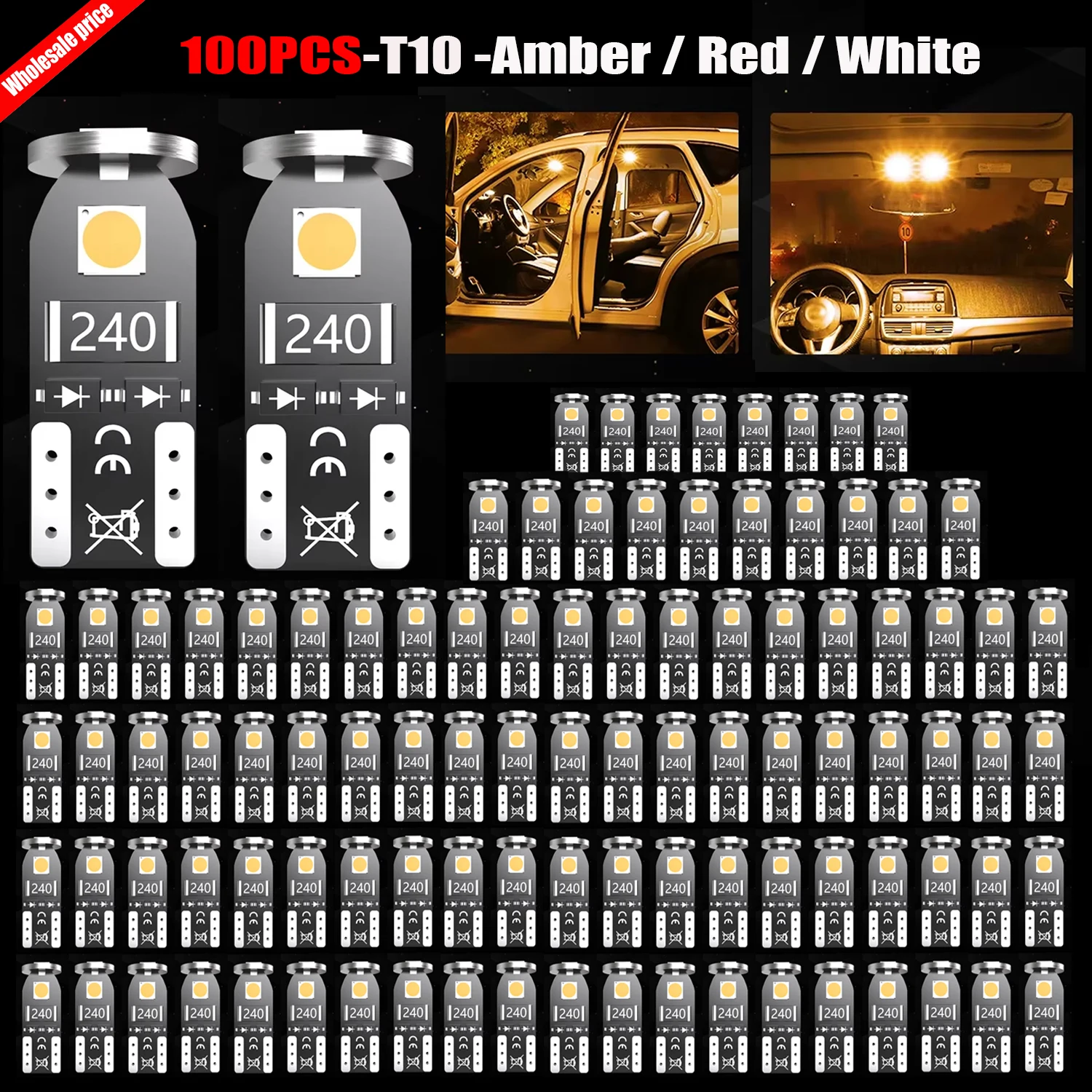 100x T10 W5W LED Courtesy Light Bulbs Plug and Play 1:1 Original Size For Chevrolet Suburban Chevrolet Trailblazer EXT Traverse