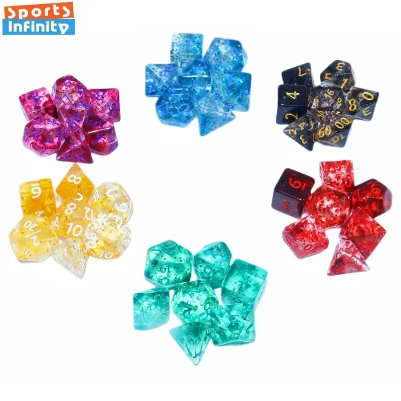 16mm 7Pcs of Acrylic Transparent Dice set Board Game Set Dice Double Color Flash Dot Starry Sky DND Running Team