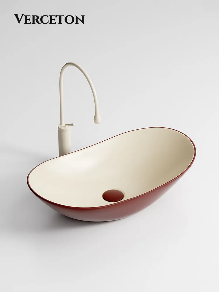 Contrast Color Series Washbasin Brick, Red Double Cream, Color Ceramic, Special-shaped Wash, Hand and Face Wash Basin