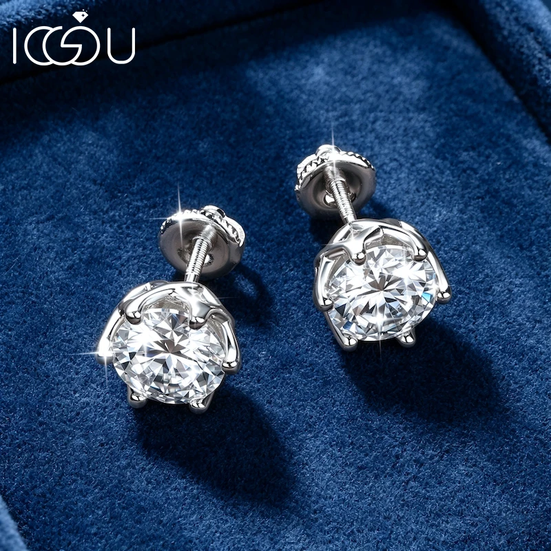 IOGOU Certified 3-9mm 0.1-3CT D-Color Moissanite Flower Bud Earrings Women Classic Solitaire Six Claw Threaded Stud Ear Jewelry