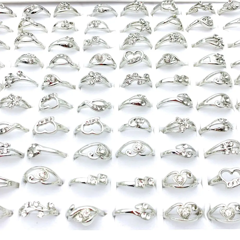 

30pcs Rings For Women Silver Color Sparkling Rhinestone Mix Patterns Fashion Jewelry Set