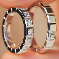 High-Quality S925 Sterling Silver Ice Cube Style Pave AAA Zirconia Lovers Ring For Women And Men Wedding Fashion Jewelry