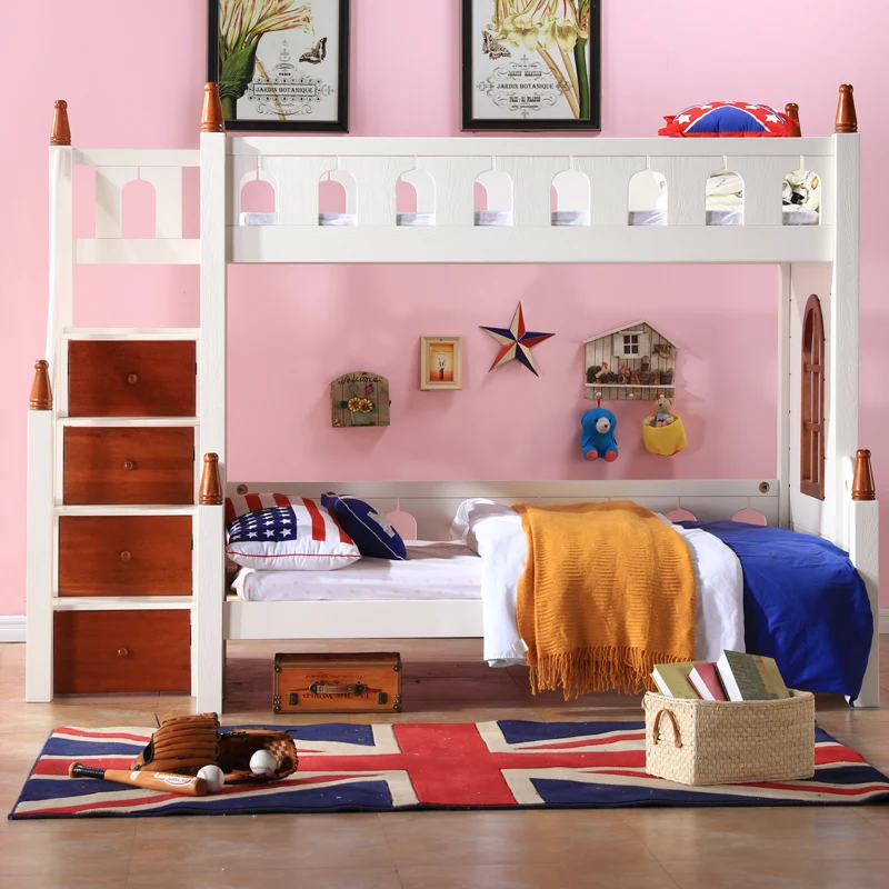 

Full solid wood bunk bed Mother and child Children's High Two-layer upper