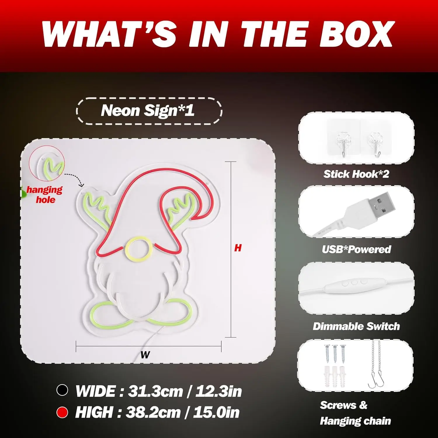 Goneons عيد الميلاد النيون تسجيل جنوم LED أضواء النافذة لتزيين الحائط USB بالطاقة عكس الضوء عيد الميلاد جنوم أضواء لغرفة النوم ليفين