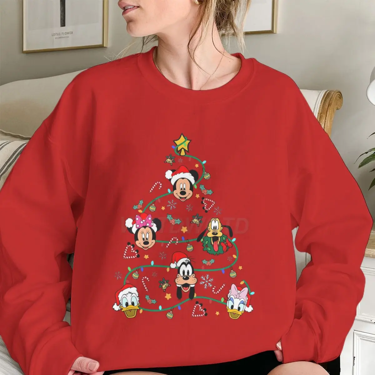 بلوزات نسائية كارتون ميكي والأصدقاء أضواء عيد الميلاد الخريف كم طويل البلوفرات Harajuku سترة غير رسمية الموضة