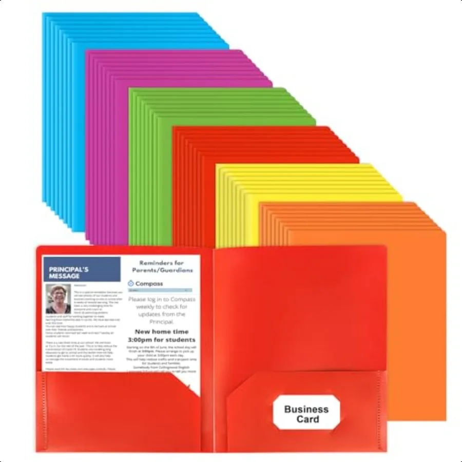 

Plastic Folders with Pockets 6 Color 48 Pcs Heavy Duty Two Pocket Folder Busin Card Holder for Office High School