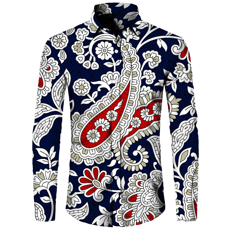 

Vintage Printed Men's Shirts Personalized Casual Street Long Sleeved Shirt Fashionable Men's Seasonal Clothing Spring Autumn Top