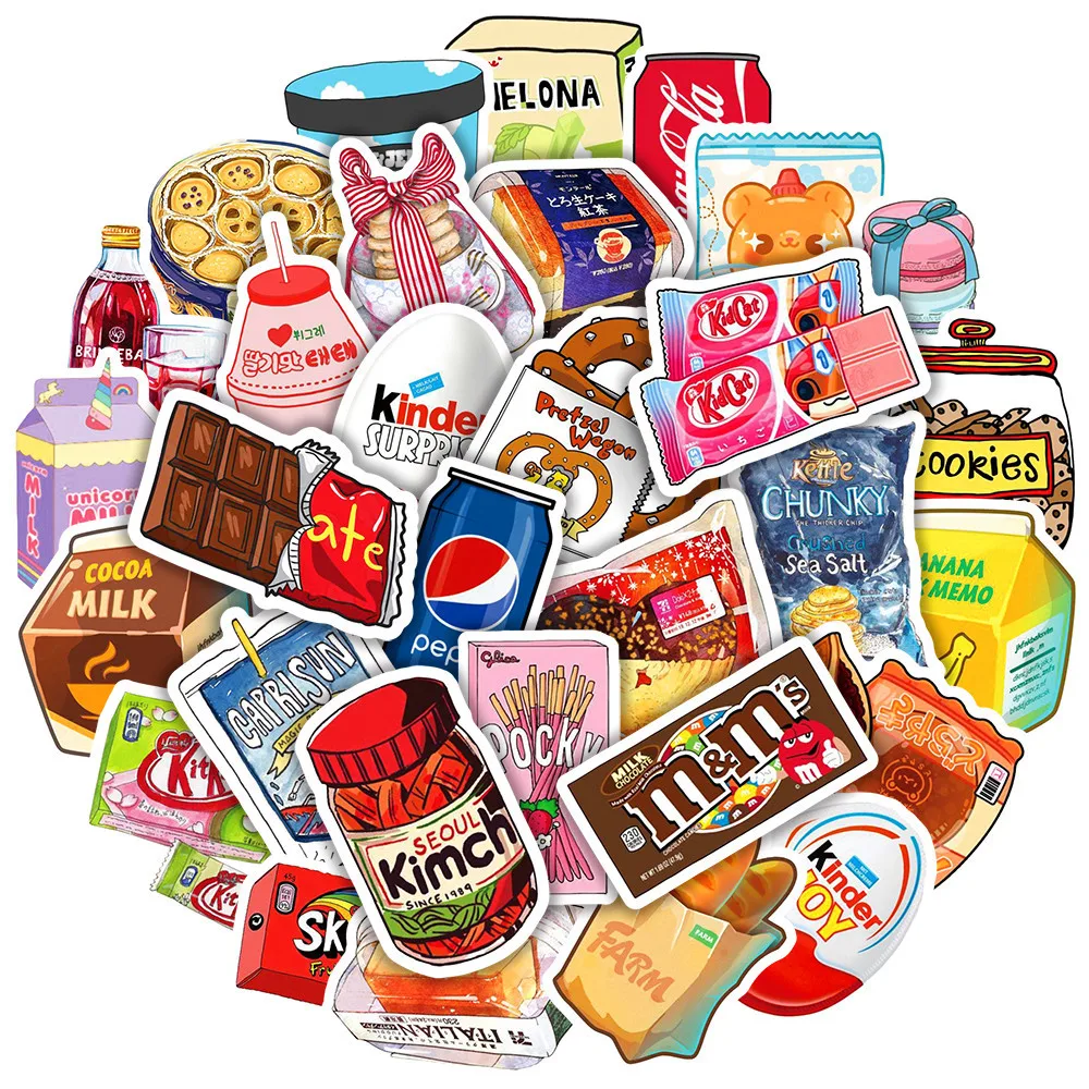 AliExpress MINISO 50Pcs Cartoon Snack Food Stickers Packaging Waterproof Laptop Phone Bike Refrigerator Scrapbooking