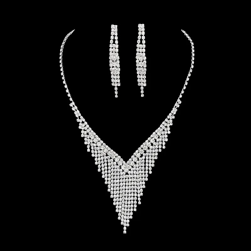 

Sparkling tassel necklace, earrings, jewelry set, women's high-end feeling, collarbone chain jewelry, beautiful holiday gift