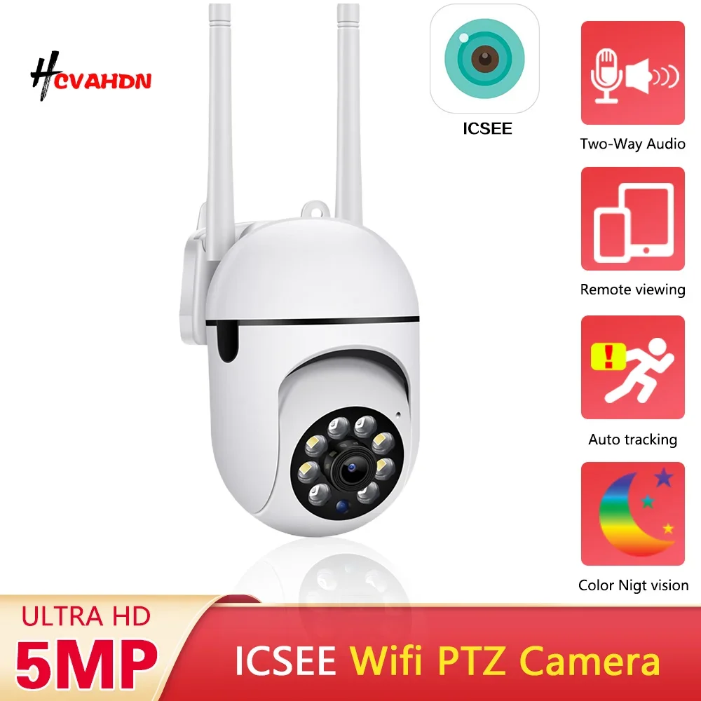 

ICSEE 5MP Wi-Fi Мини-камера видеонаблюдения с PTZ Обнаружение человека Цветное ночное видение Крытый домашний радионяня камера