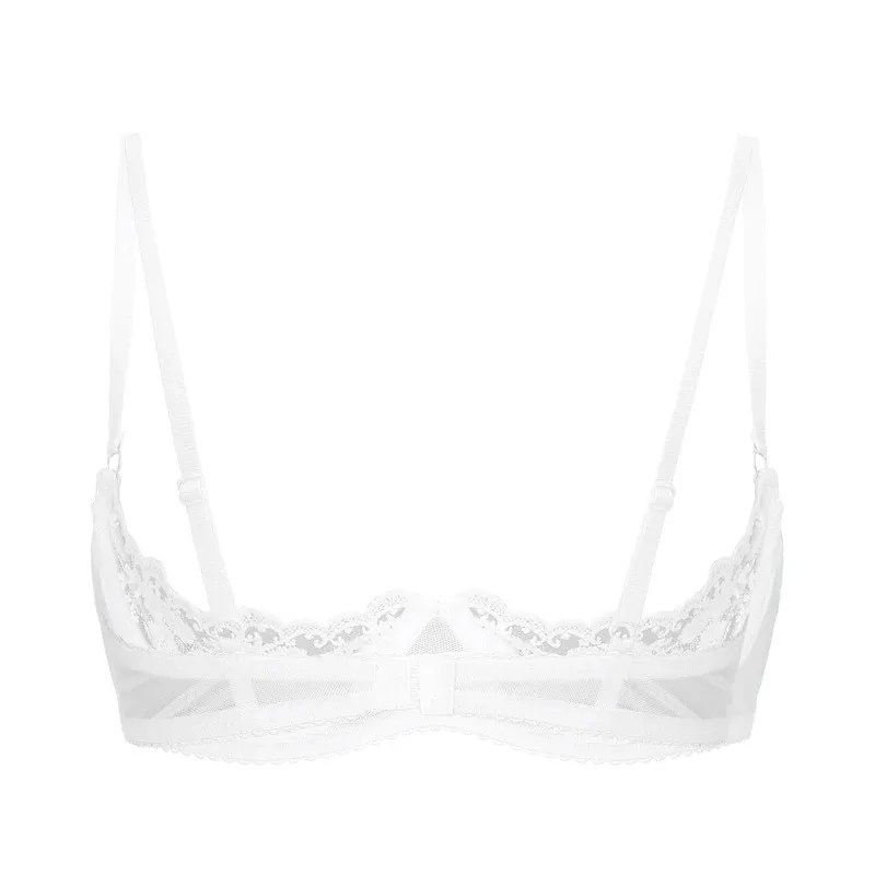 Women's Floral Lace Quarter Cups Underwired Bra Tops Brassiere Unlined Exposed Breast Push Up Shelf Bra Bralette Underwear