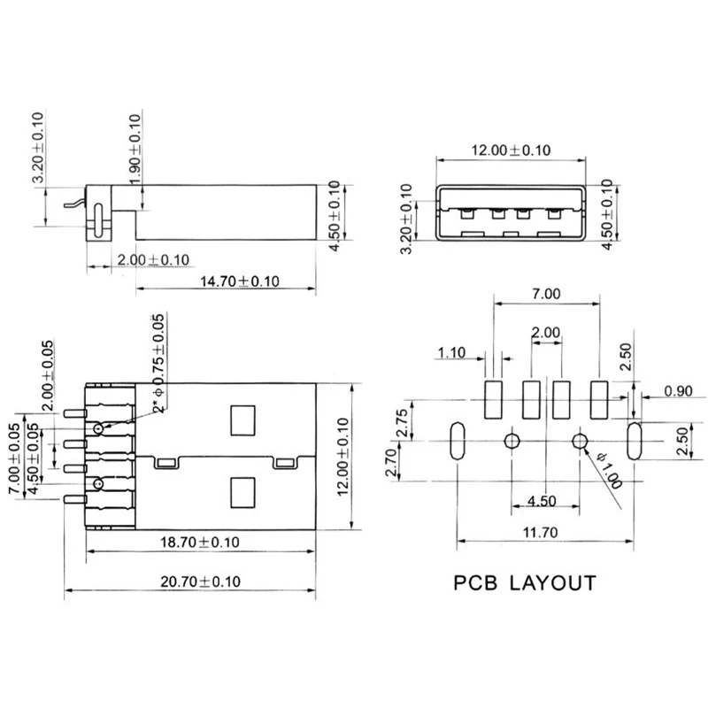 10pcs/lot USB 2.0 4Pin A Type Male Plug SMT Connector Black G49 for Data Transmission Charging