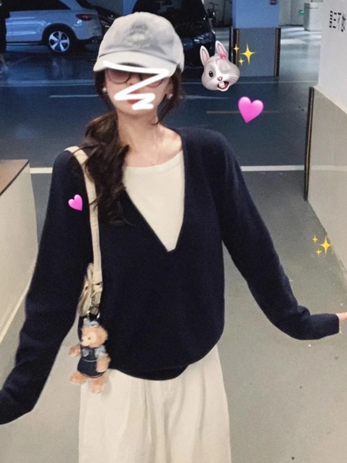 

Loose Fit Long Sleeve Knitted Top Women's Autumn Winter Korean Style Design Sensation Small Audience Dark Blue Two Piece Ense...