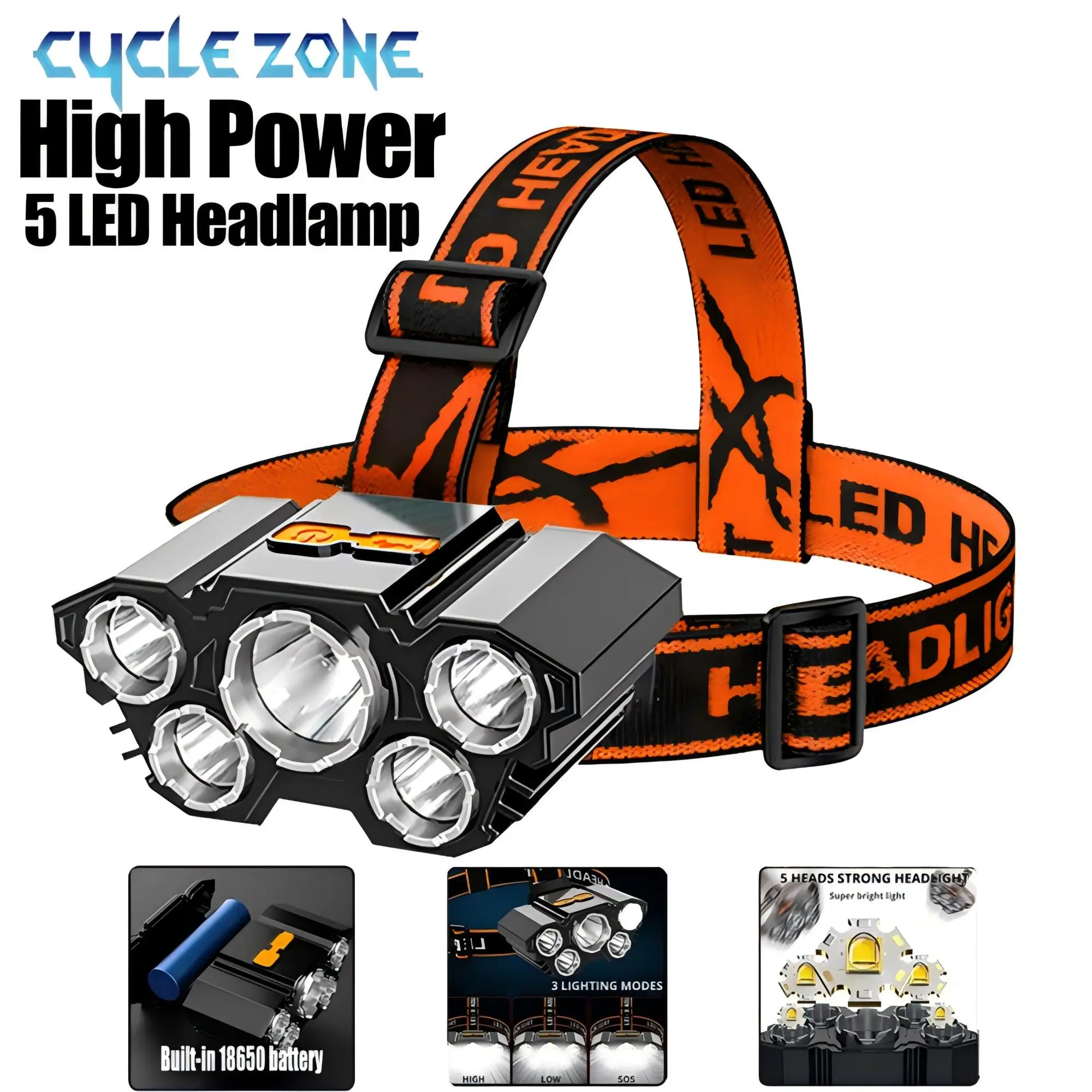 

USB Rechargeable Headlamp Ultra Bright Head Lamp 5LED Camping Headlight 4 Modes Head Mounted Flashlight Outdoor Hiking Equipment