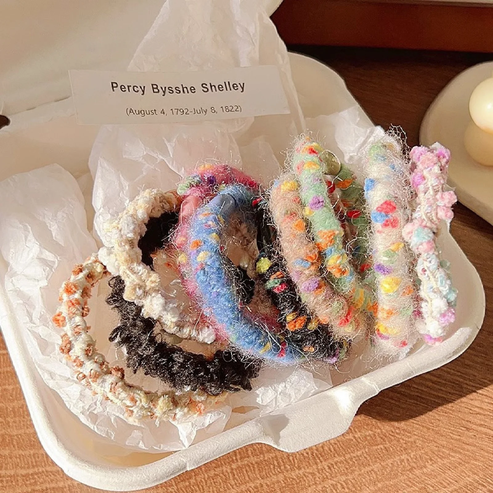 3 Stück Bonbons, Regenbogenfarben, gepunktete Wolle, Haarbänder, Haarseil, mädchenhaft, Plüsch, Haarschmuck, Haargummis, Gummibänder, flauschig