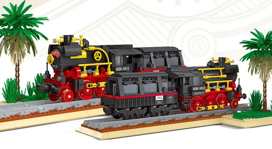 Technische Bausteine, Eisenbahn, Zug, Konstruktionsbausteine, klassische Dampflokomotive, Lernspielzeug, Sammlung für Jungen, Geschenkidee. – Detail 5