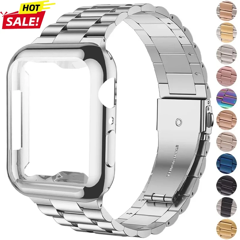 Hülle+Armband für Apple Watch Band Ultra2 3 49mm 44mm 40 45 41mm 42mm PC-Gehäuse Edelstahl-Armband iWatch Series 9 8 7 6 543 SE