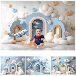 LS Photography Background Around The World Airplane Travel Decor Props Cake Smash Baby Shower Kids Birthday Party Photo Backdrop