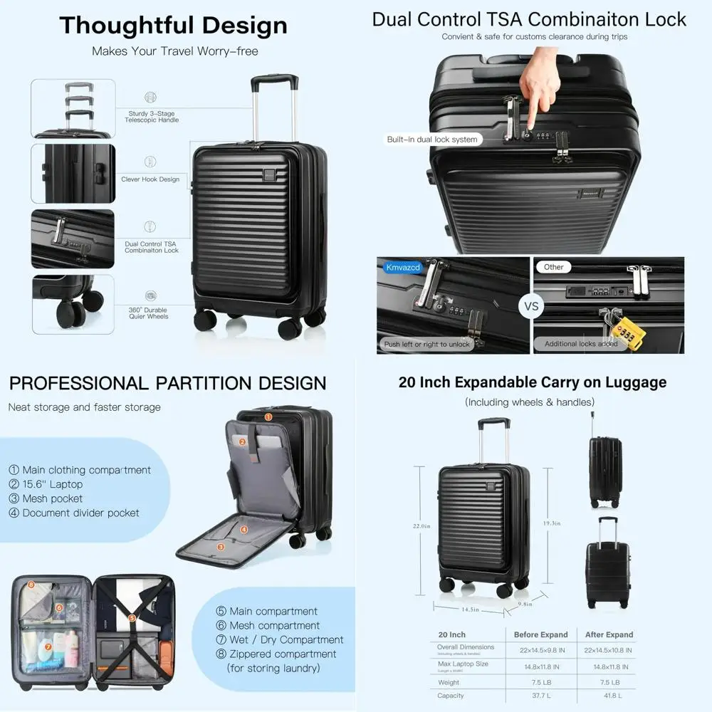 

20 легких расширяемых твердых чемоданов с вращающимися колесами и замком TSA для воздушных путешествий