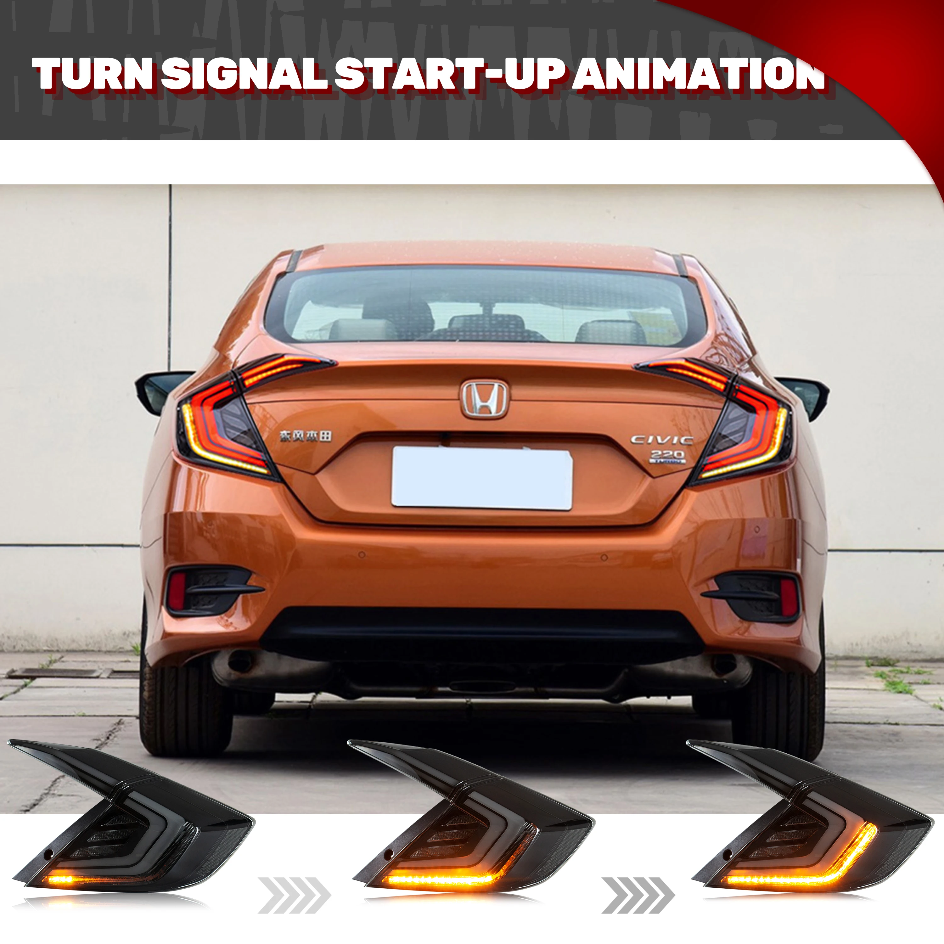 LED Clear Tail Lights For Honda Civic 10Th Gen Sedan 2016-2021 DRL Start Up Animation Rear Lamps (Not Fit For Hatchback)