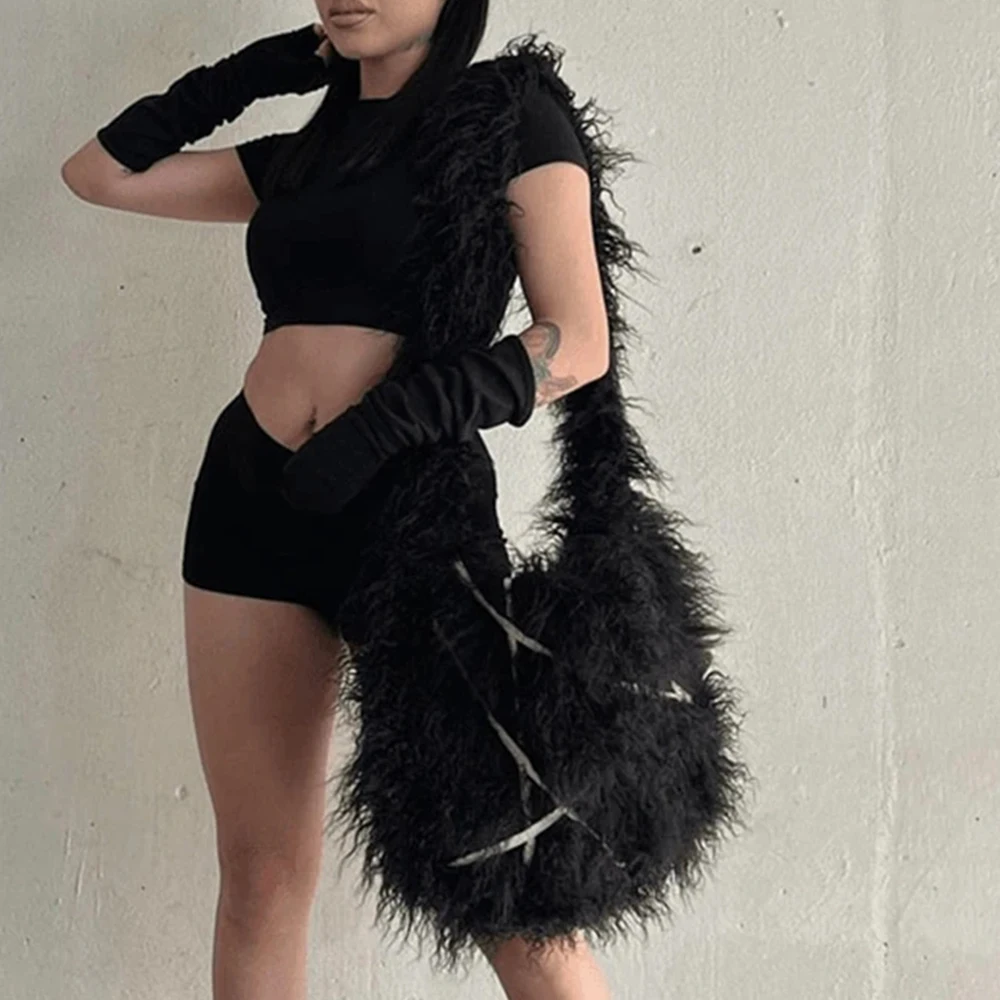 

Millennium Y2K Сумки через плечо из искусственного меха Дизайнерская пушистая плюшевая женская сумка Spice Girl Стильная сумка на плечо Sweet Girls Мягкая сумка-тоут Chic