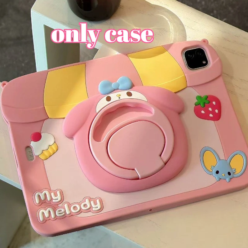 My Melody IPad Case Cartoon Style Silicone 360 Degree Rotatable Kickstand Cute Kickstand Shockproof Girls Kids Decoration Gifts