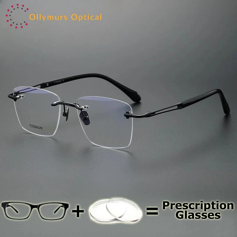 

OLLYMURS Rimless Glasses Gentlemen Prescription Glasses Fashion Deign High End Frameless Progressive Photochromic Anti Blue Ray