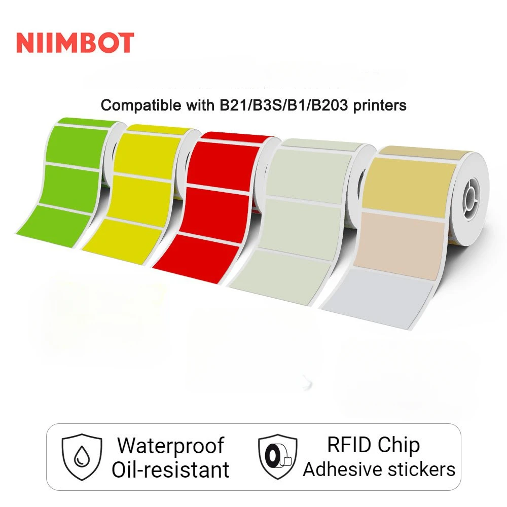 1Roll NIIMBOT B1/B21/B203/B3S Label Machine Printing Paper Self Adhesive Label Waterproof Oil Resistant Tear Resistant Label