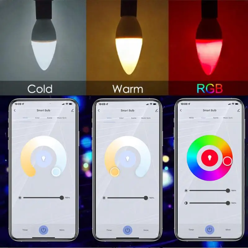 Tuya Wifi Smart Bulb E14 LED Candle Light Indooor RGB Dimmable Smart Life APP Control Work with Alexa Google Home Yandex Alice